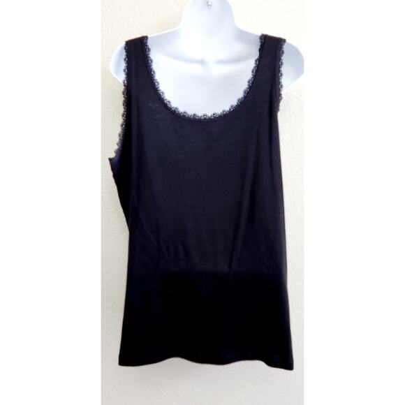 Jones New York Sport Black Lace Trim Tank Top XL Lightweight Soft Stretchy - Picture 3 of 5